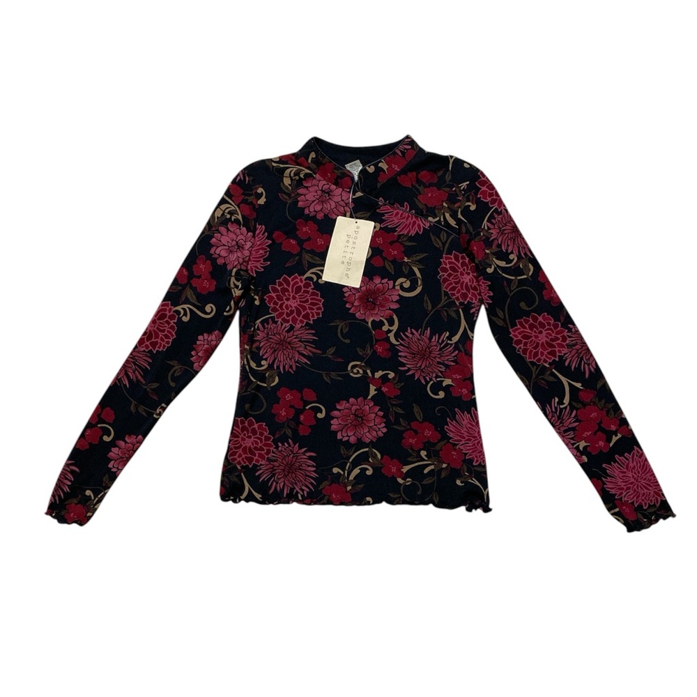 Y2k Apostrophe Long Sleeve Blouse Womens S Petite Floral Chiffon Top Sheer Shirt
